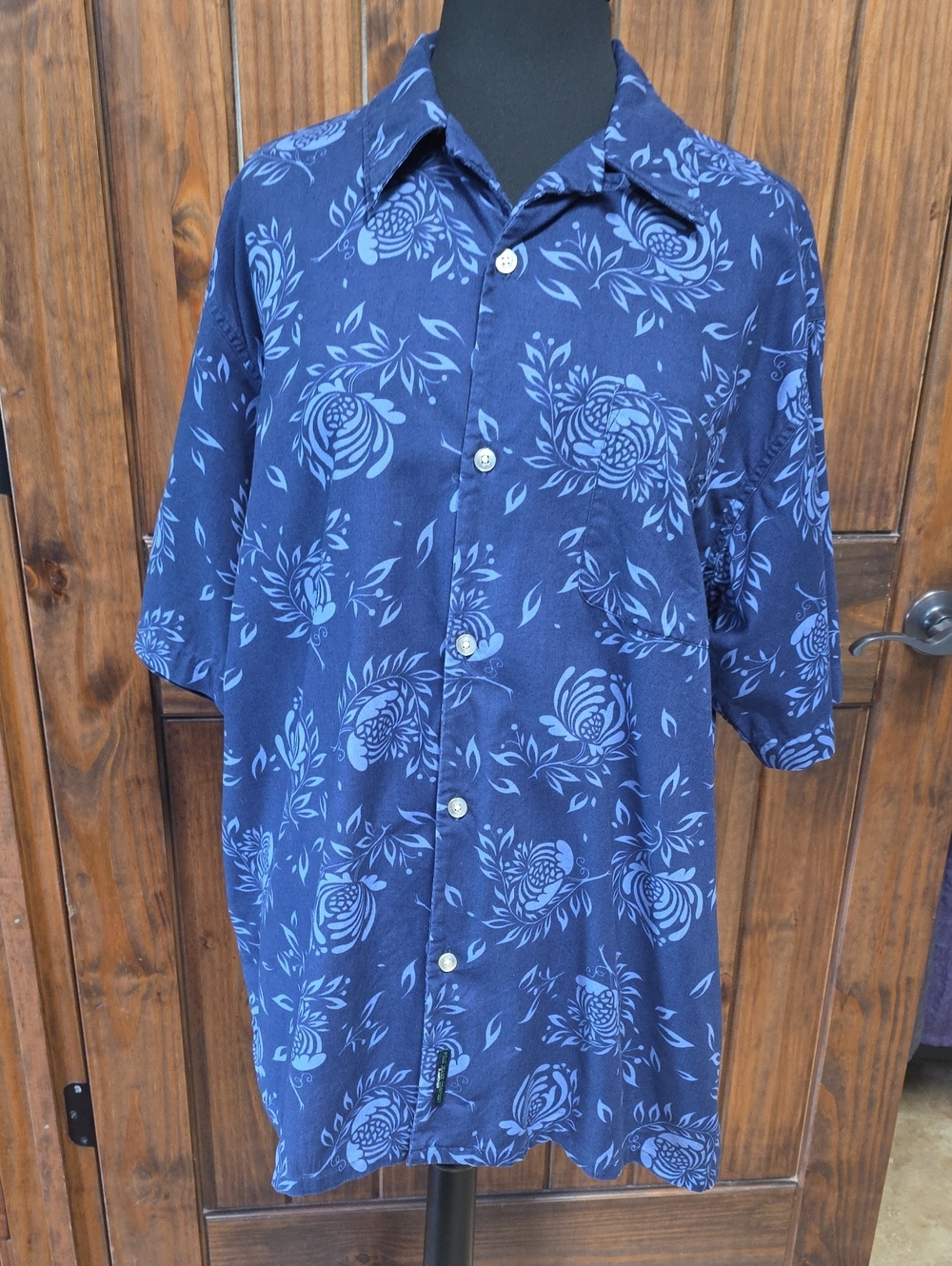 Vintage Polo Navy Blue Floral Button-Up Shirt - Size M